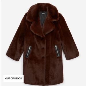 The Kooples Long Faux Fur Coat in Brown